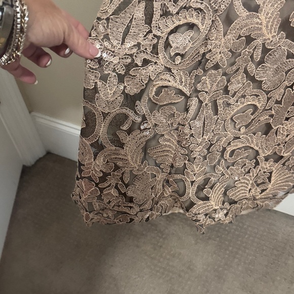 Tadashi Shoji Gold Lace Wedding Dress - Picture 5 of 16